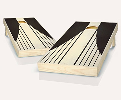 Swooping Stripes Ebony Stained Custom Cornhole Boards Regulation Size Game Set Baggo Bean Bag Toss + 8 ACA Regulation Bags