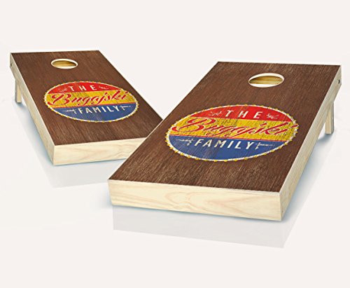 Retro Southern Custom Personalized Family Name Stained Cornhole Boards Regulation Size Game Set Baggo Bean Bag Toss + 8 ACA Regulation Bags