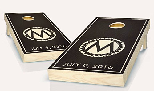 Heart Circle Monogram Ebony Stained Custom Wedding Cornhole Boards Regulation Size Game Set Baggo Bean Bag Toss + 8 ACA Regulation Bags