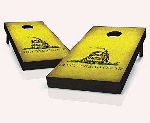 Distressed Gadsden Dont Tread On Me Flag Cornhole Boards Regulation Size Game Set Baggo Bean Bag Toss + 8 ACA Regulation Bags