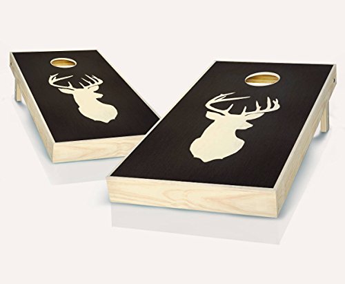 Buck Deer Head Ebony Stained Custom Cornhole Boards Regulation Size Game Set Baggo Bean Bag Toss + 8 ACA Regulation Bags