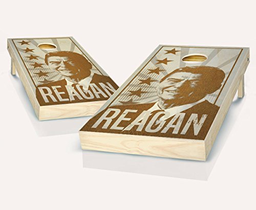 President Ronald Reagan Chestnut Stained Custom Cornhole Boards Regulation Size Game Set Baggo Bean Bag Toss + 8 ACA Regulation Bags