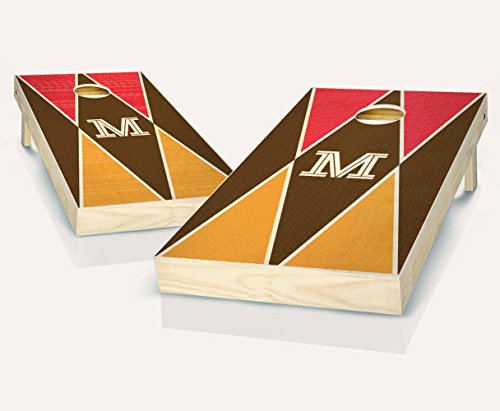 Monogrammed Retro Triangles Stained Custom Cornhole Boards Regulation Size Game Set Baggo Bean Bag Toss + 8 ACA Regulation Bags