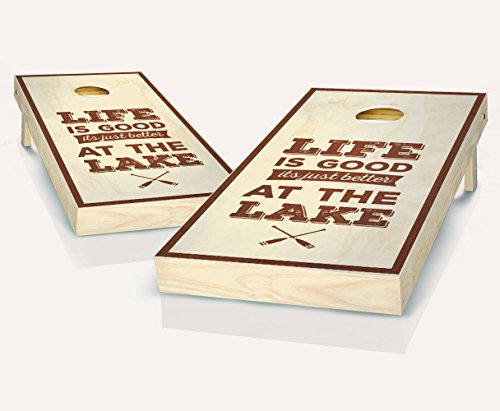 Life is Better at the Lake Rosewood Stained Custom Cornhole Boards Regulation Size Game Set Baggo Bean Bag Toss + 8 ACA Regulation Bags