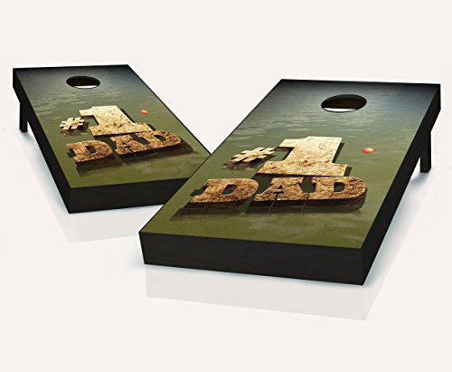 Number 1 Dad FISHING Cornhole Boards Regulation Size Game Set Baggo Bean Bag Toss + 8 ACA Regulation Bags