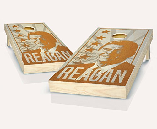 President Ronald Reagan Maple Stained Custom Cornhole Boards Regulation Size Game Set Baggo Bean Bag Toss + 8 ACA Regulation Bags