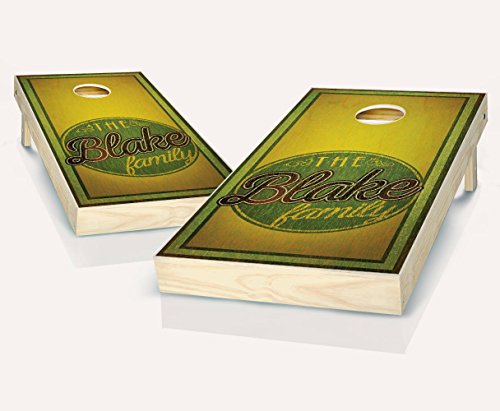 Green Distressed Custom Personalized Family Name Stained Cornhole Boards Regulation Size Game Set Baggo Bean Bag Toss + 8 ACA Regulation Bags