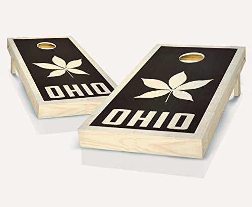 Ohio Buckeye Ebony Stained Custom Cornhole Boards Regulation Size Game Set Baggo Bean Bag Toss + 8 ACA Regulation Bags