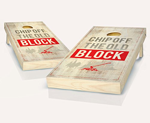 Chip Off the Old Block Stained Custom Cornhole Boards Regulation Size Game Set Baggo Bean Bag Toss + 8 ACA Regulation Bags