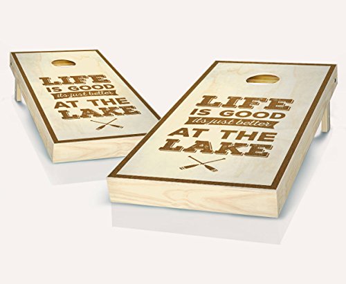 Life is Better at the Lake Chestnut Stained Custom Cornhole Boards Regulation Size Game Set Baggo Bean Bag Toss + 8 ACA Regulation Bags