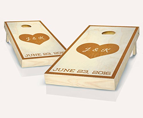 Heart Initials Maple Stained Custom Wedding Cornhole Boards Regulation Size Game Set Baggo Bean Bag Toss + 8 ACA Regulation Bags