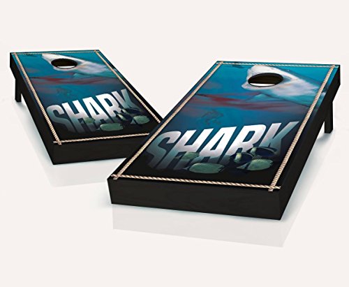 Shark OCEAN Cornhole Boards Regulation Size Game Set Baggo Bean Bag Toss + 8 ACA Regulation Bags