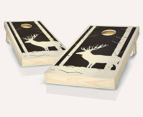 Deer Buck Woods Ebony Stained Custom Cornhole Boards Regulation Size Game Set Baggo Bean Bag Toss + 8 ACA Regulation Bags