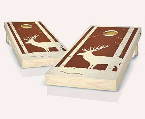 Deer Buck Woods Rosewood Stained Custom Cornhole Boards Regulation Size Game Set Baggo Bean Bag Toss + 8 ACA Regulation Bags