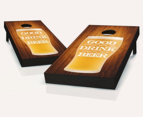 Good People Drink Good Beer Cornhole Boards Regulation Size Game Set Baggo Bean Bag Toss + 8 ACA Regulation Bags