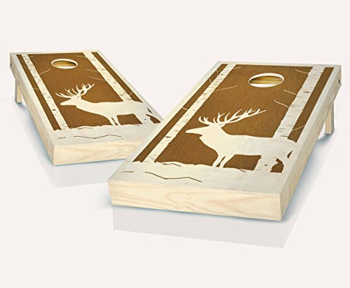 Deer Buck Woods Chestnut Stained Custom Cornhole Boards Regulation Size Game Set Baggo Bean Bag Toss + 8 ACA Regulation Bags