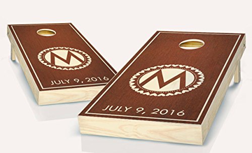 Heart Circle Monogrammed Rosewood Stained Custom Wedding Cornhole Boards Regulation Size Game Set Baggo Bean Bag Toss + 8 ACA Regulation Bags