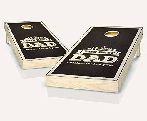 Best Dad Ebony Stained Custom Cornhole Boards Regulation Size Game Set Baggo Bean Bag Toss + 8 ACA Regulation Bags