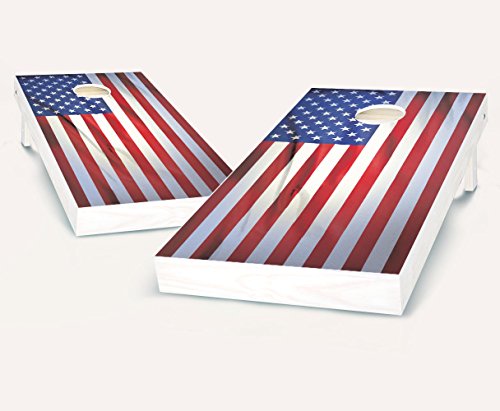 Wrinkled American USA Flag Cornhole Boards Regulation Size Game Set Baggo Bean Bag Toss + 8 ACA Regulation Bags