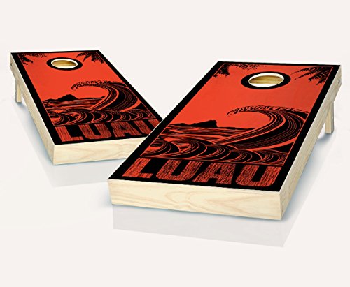 Luau Red Ebony Stained Custom Cornhole Boards Regulation Size Game Set Baggo Bean Bag Toss + 8 ACA Regulation Bags