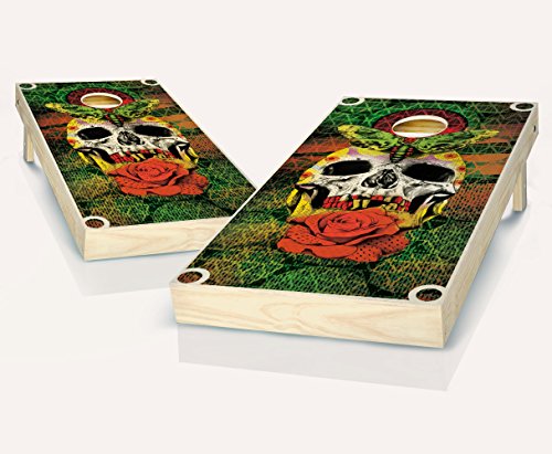 Skull Attire Stained Custom Cornhole Boards Regulation Size Game Set Baggo Bean Bag Toss + 8 ACA Regulation Bags