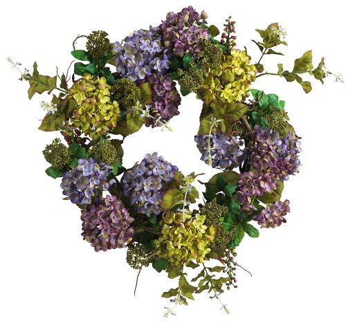 Nearly Natural 4666 Hydrangea Wreath, 24-Inch