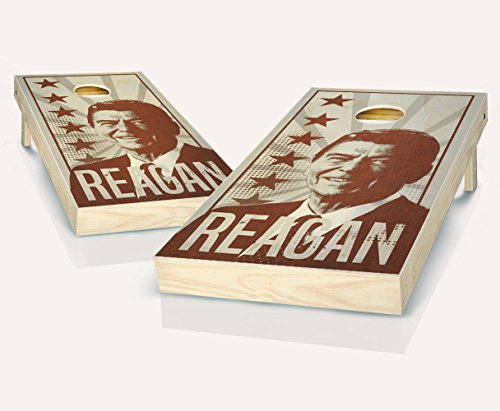 President Ronald Reagan Rosewood Stained Custom Cornhole Boards Regulation Size Game Set Baggo Bean Bag Toss + 8 ACA Regulation Bags