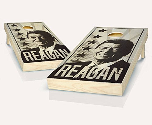 President Ronald Reagan Ebony Stained Custom Cornhole Boards Regulation Size Game Set Baggo Bean Bag Toss + 8 ACA Regulation Bags