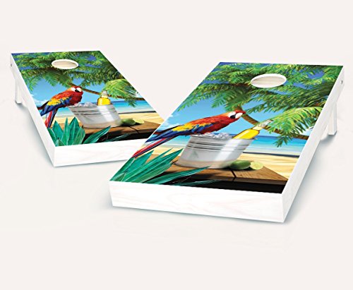 TROPICAL Beach Parrot Cornhole Boards Regulation Size Game Set Baggo Bean Bag Toss + 8 ACA Regulation Bags