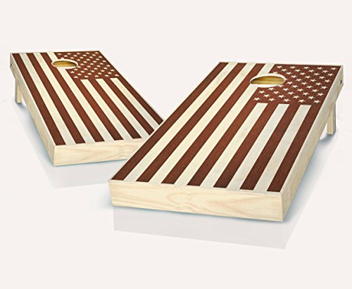 USA United States American Flag Rosewood Stained Custom Cornhole Boards Regulation Size Game Set Baggo Bean Bag Toss + 8 ACA Regulation Bags