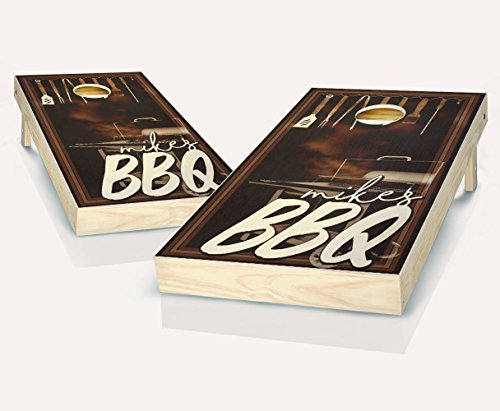 BBQ Ebony Personalized Custom Stained Cornhole Boards Regulation Size Game Set Baggo Bean Bag Toss + 8 ACA Regulation Bags