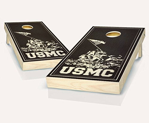 USMC Marines Military Ebony Stained Custom Cornhole Boards Regulation Size Game Set Baggo Bean Bag Toss + 8 ACA Regulation Bags