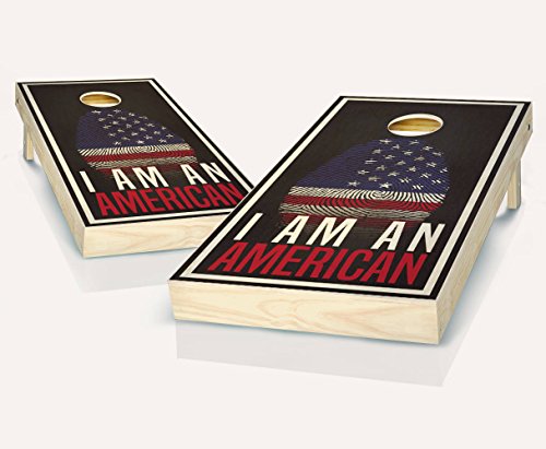 I Am An American Ebony Stained Custom Cornhole Boards Regulation Size Game Set Baggo Bean Bag Toss + 8 ACA Regulation Bags