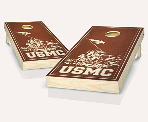 USMC Marines Military Rosewood Stained Custom Cornhole Boards Regulation Size Game Set Baggo Bean Bag Toss + 8 ACA Regulation Bags