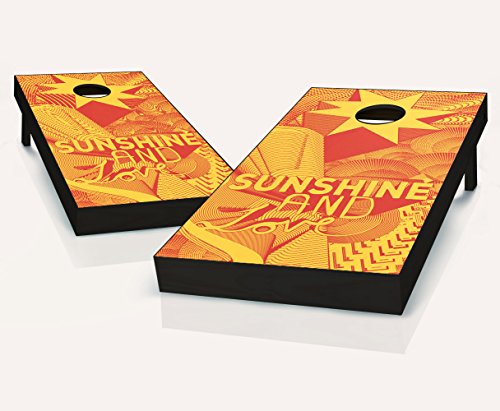 Sunshine and Love Hippie Peace Stained Custom Cornhole Boards Regulation Size Game Set Baggo Bean Bag Toss + 8 ACA Regulation Bags