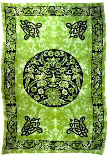 Green and Black Greenman Tapestry 72" X 108"